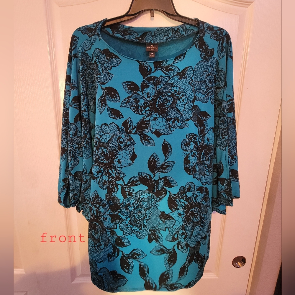 Worthington 1X Teal & Black Top